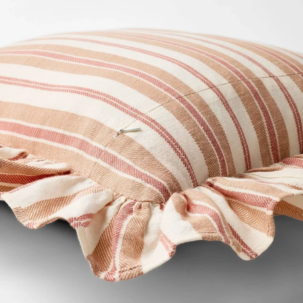 Square Woven Stripe Throw Pillow Ruffle Rose/Ivory - Threshold Studio McGee